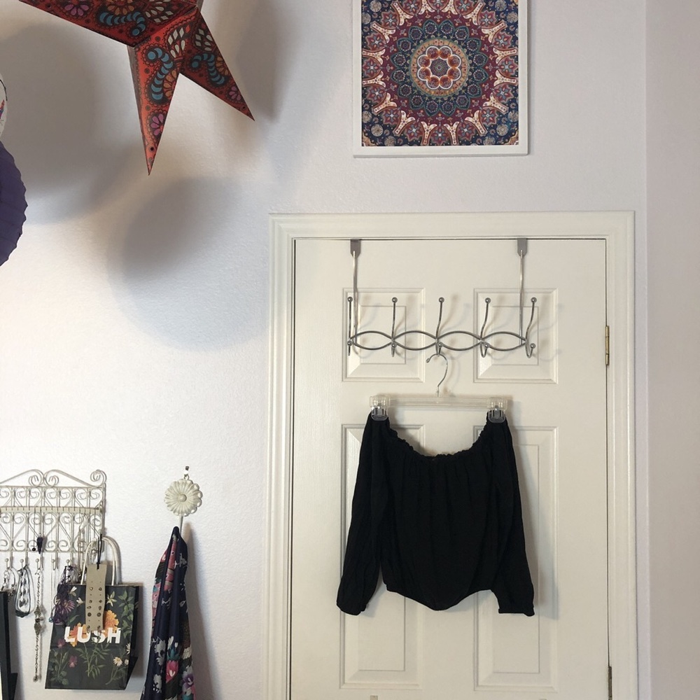 Black long sleeved off the shoulder top